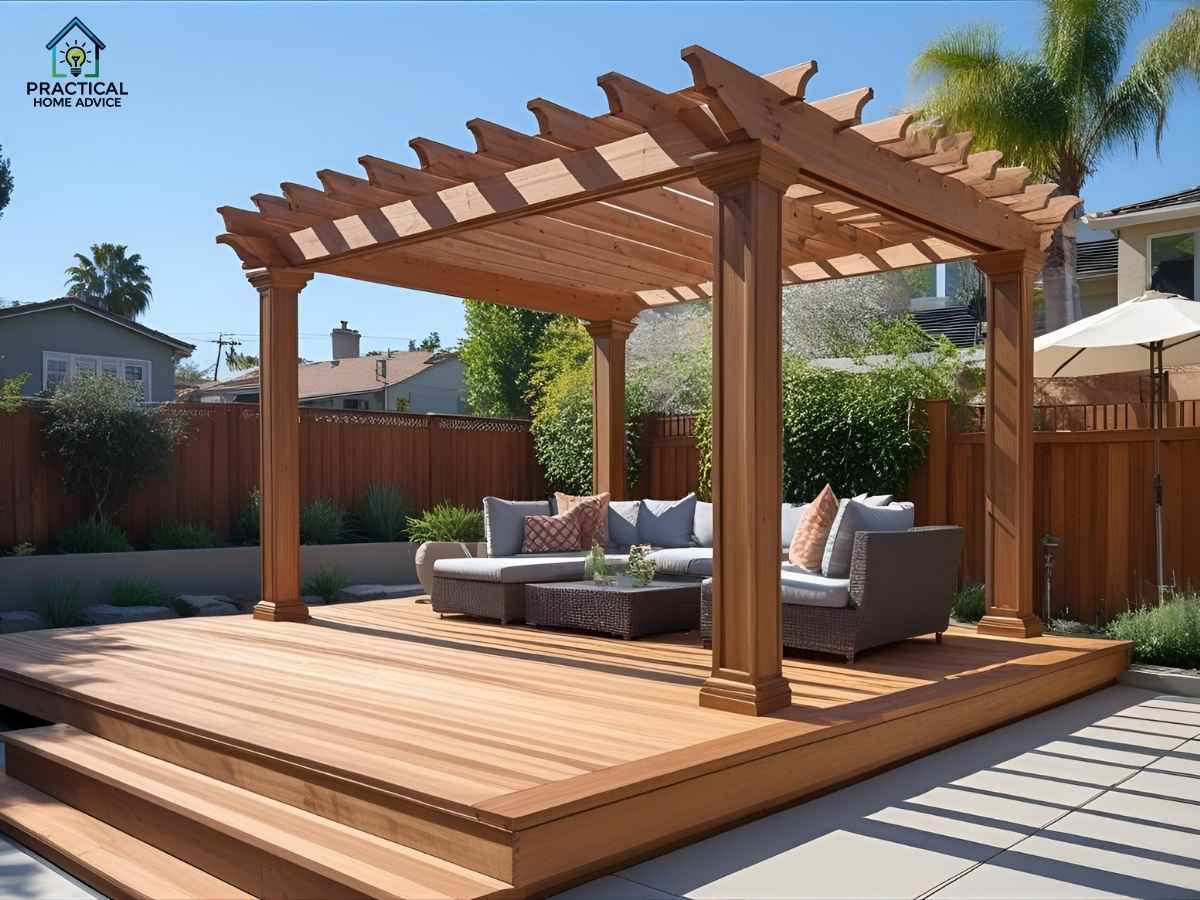 Custom wood deck and pergola in a Los Angeles backyard retreat