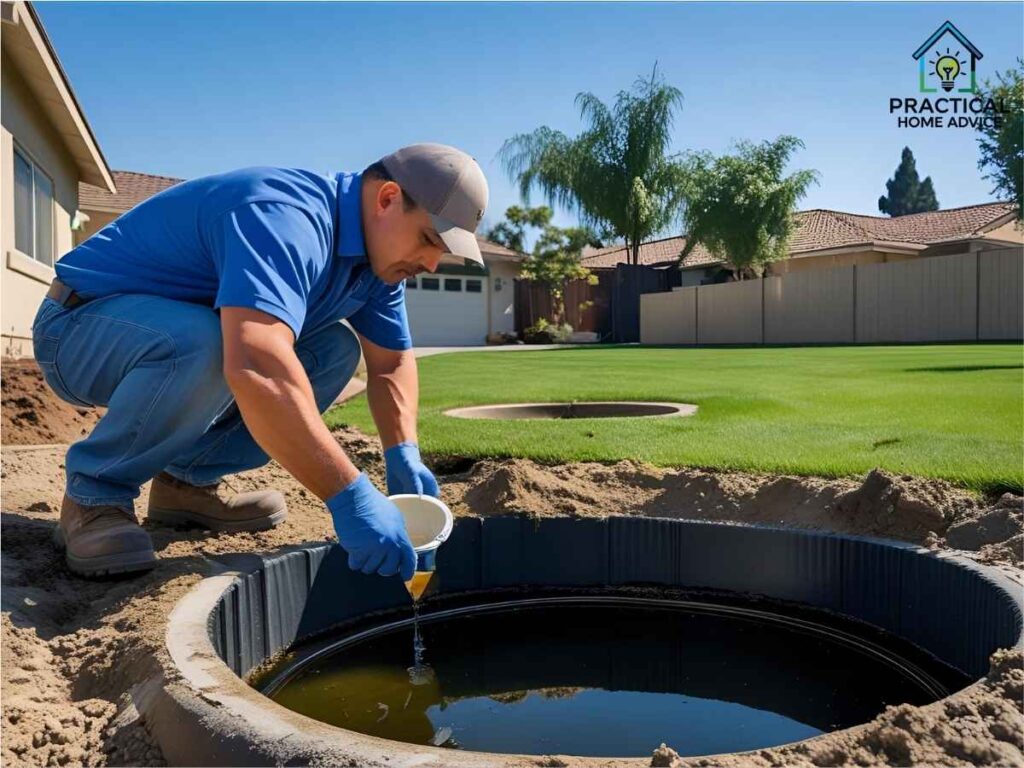 Los Angeles homeowner inspecting Northwest Fresno septic tank health