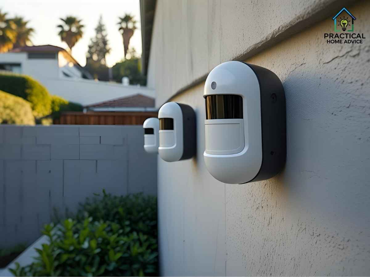 Motion sensors installed on a Morgan Hill backyard wall for security in Los Angeles